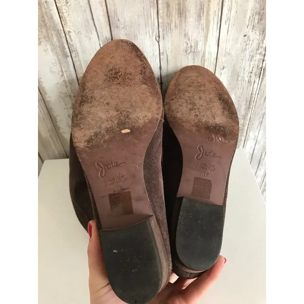 JOIE Many Roads Over The Knee Brown Suede Flat Boots Buckle Zipper 37 6.5